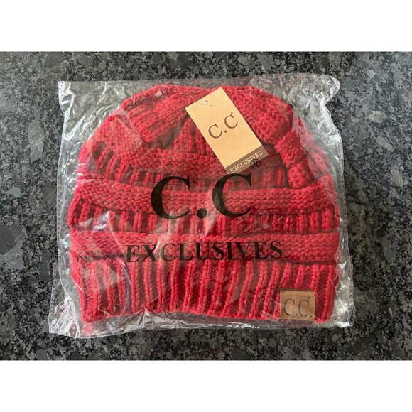 C.C Exclusives Accessories - C.C. Exclusives Women's Cable Knit Red Beanie Winter Hat One Size Cute Stretchy